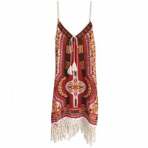 Band of Gypsies pink and mustard patterned boho Dress